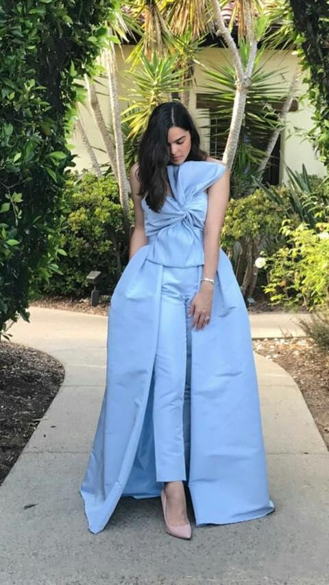 Sexy Jumpsuit Green Evening Dresses Bow Neck Satin Saudi Arabia Vestidos De Festa Party Dress Prom Formal Pageant Celebrity Gowns