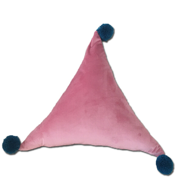 Velvet Cushion Triangle Rectangle Lovely Flush Pompon Ball Cushion Pillow Sofa Car Chair Home Decorative Throw Pillows