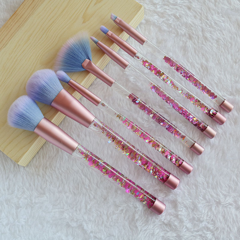 Professional Makeup brushes 7pcs set crystal liquid quicksand handle / crystal diamond handle makeup tools with PVC bag drop shipping