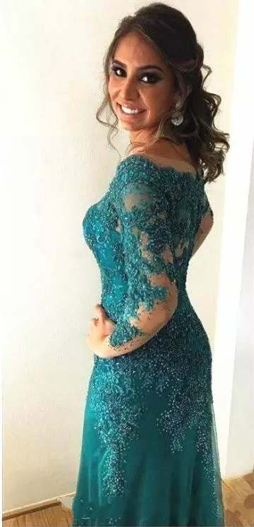 2018 Sparkly Mother of the Bride Dresses Lace Appliques Long Sleeve Crystal Beads Formal Wedding Guest Gowns Party Wear Custom Made