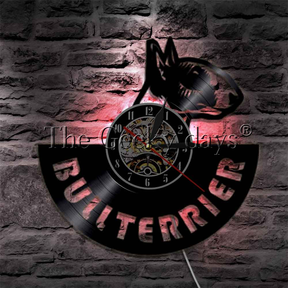 1Piece English Bullterrier Record Wall Clock Dog Spiral Wall Clock Puppy Doggie Pet Watch Lovers Gift