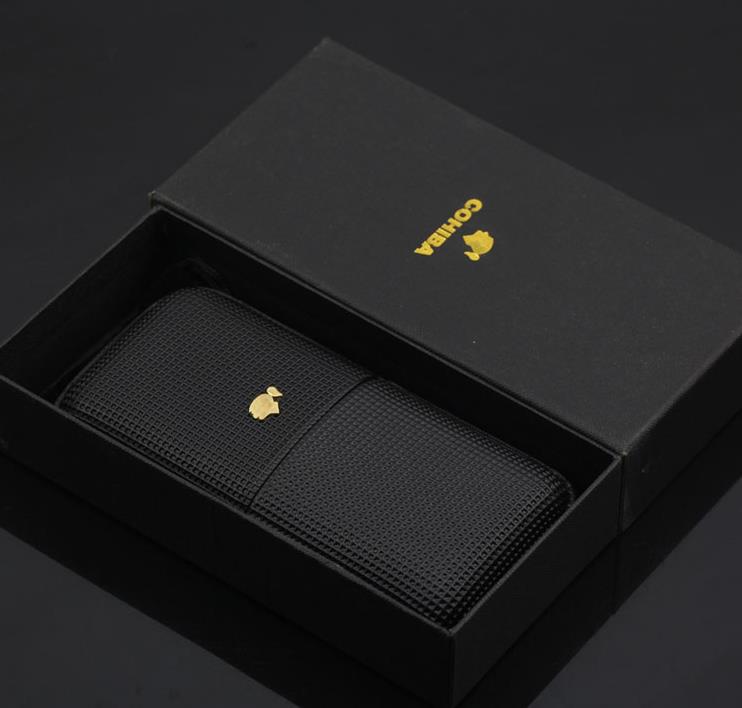 COHIBA good quality black color leather humidor can hold 3 cigar with black color gift box
COHIBA good quality black color leather humidor can hold 3 cigar with black color gift box