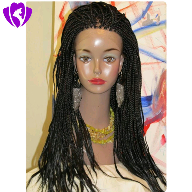 Gorgeous Fully hand braided 360 lace Frontal box braided wig color black/dark brown/burgundy synthetic lace front wig for black women