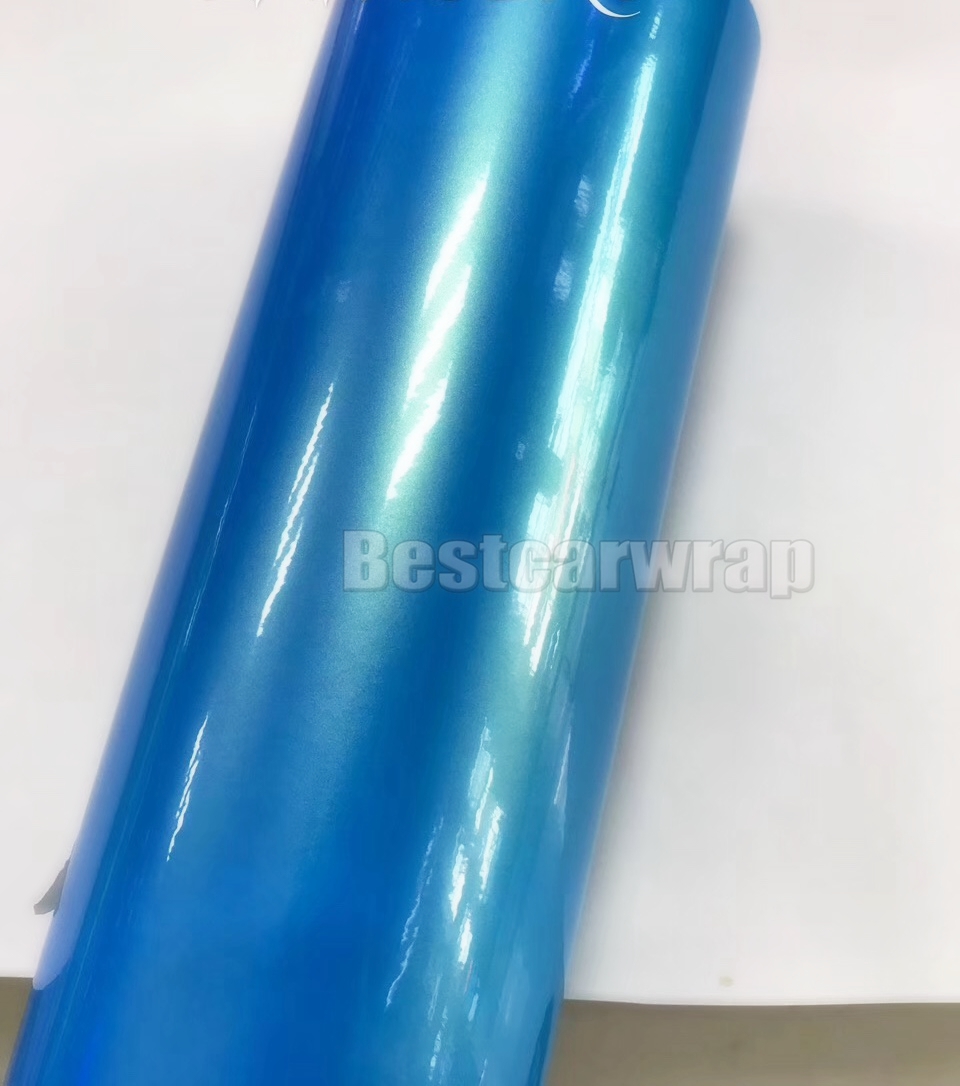 Coral Blue Gloss Color shift Vinyl Wrap for Whole Car Wrap Covering With Air bubble Free Like 3M quality Low tack glue Size:1.52*20m( 5x67ft