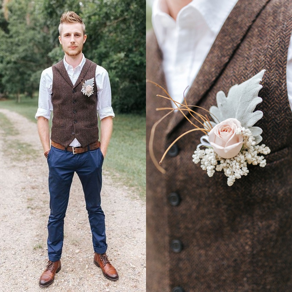 2019 Wedding Groom Vests Oliver Green Wool Single breasted Herringbone Tweed Vests Groomsmen Vest Mens Suit Vest Prom Waistcoat Custom Made