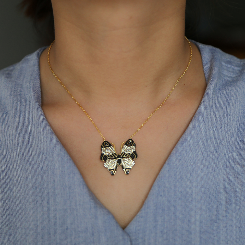 fashion red black butterfly pendant necklace with cz paved animals charm necklace connector delicate chain necklace jewelry