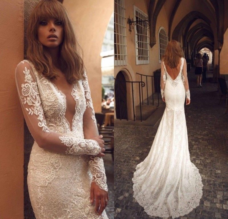 Deep V Neck Mermaid Wedding Dresses Lace Backless Beads Bridal Gown White Ivory Long Sleeves Wedding Dress
Deep V Neck Mermaid Wedding Dresses Lace Backless Beads Bridal Gown White Ivory Long Sleeves Wedding Dress