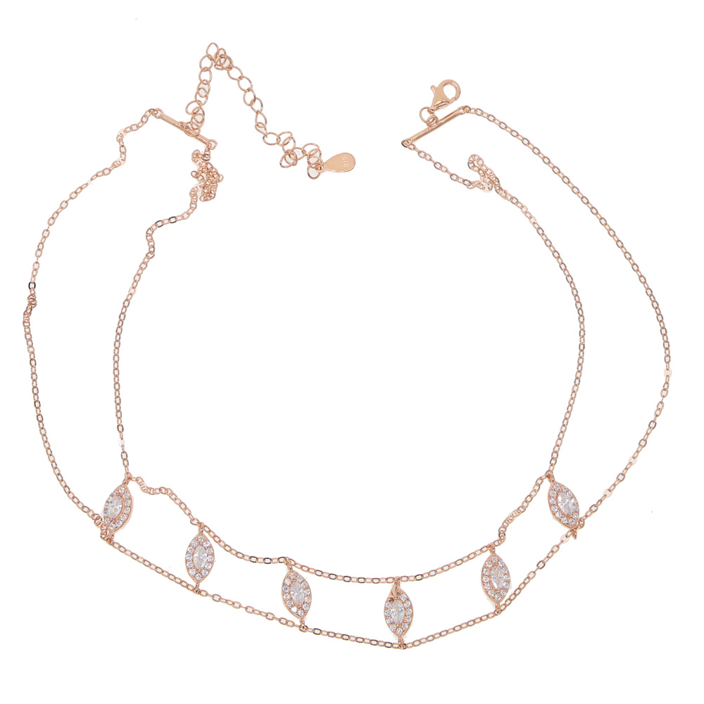 wedding engagment diamond choker necklace double chain chocker 925 sterling silver marquise cz gorgeous luxury jewelry