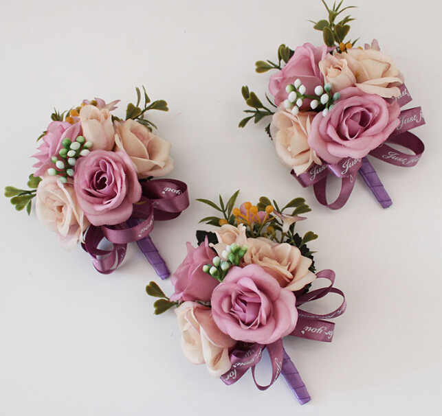 Boutonniere Hand Flowers Wedding Prom Corsage Artificial Flower brooch Flower Lapel Boutonniere Wrist Wedding Accessories