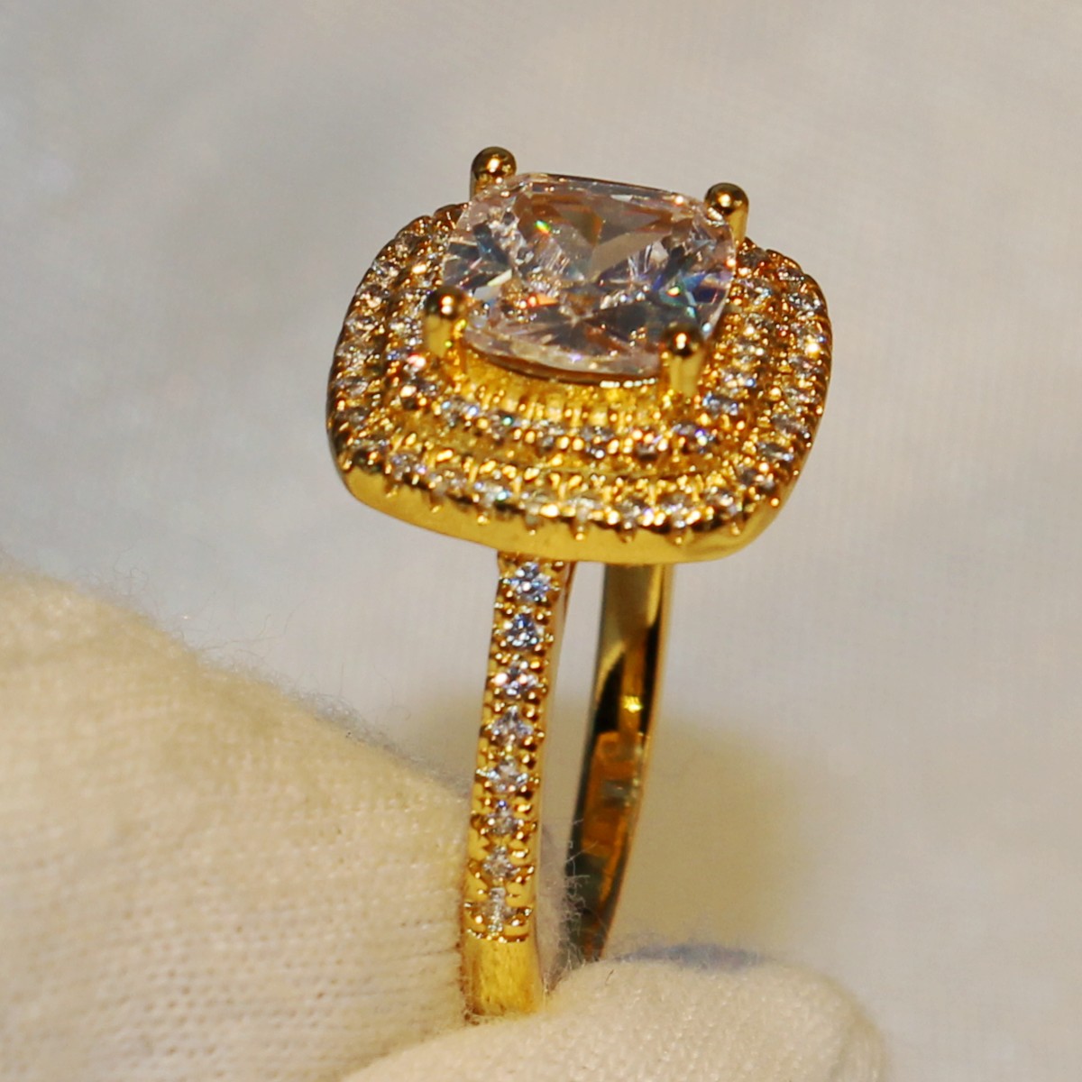 Sterg Sier Yellow Gold Topaz Pave Band Ring for Women