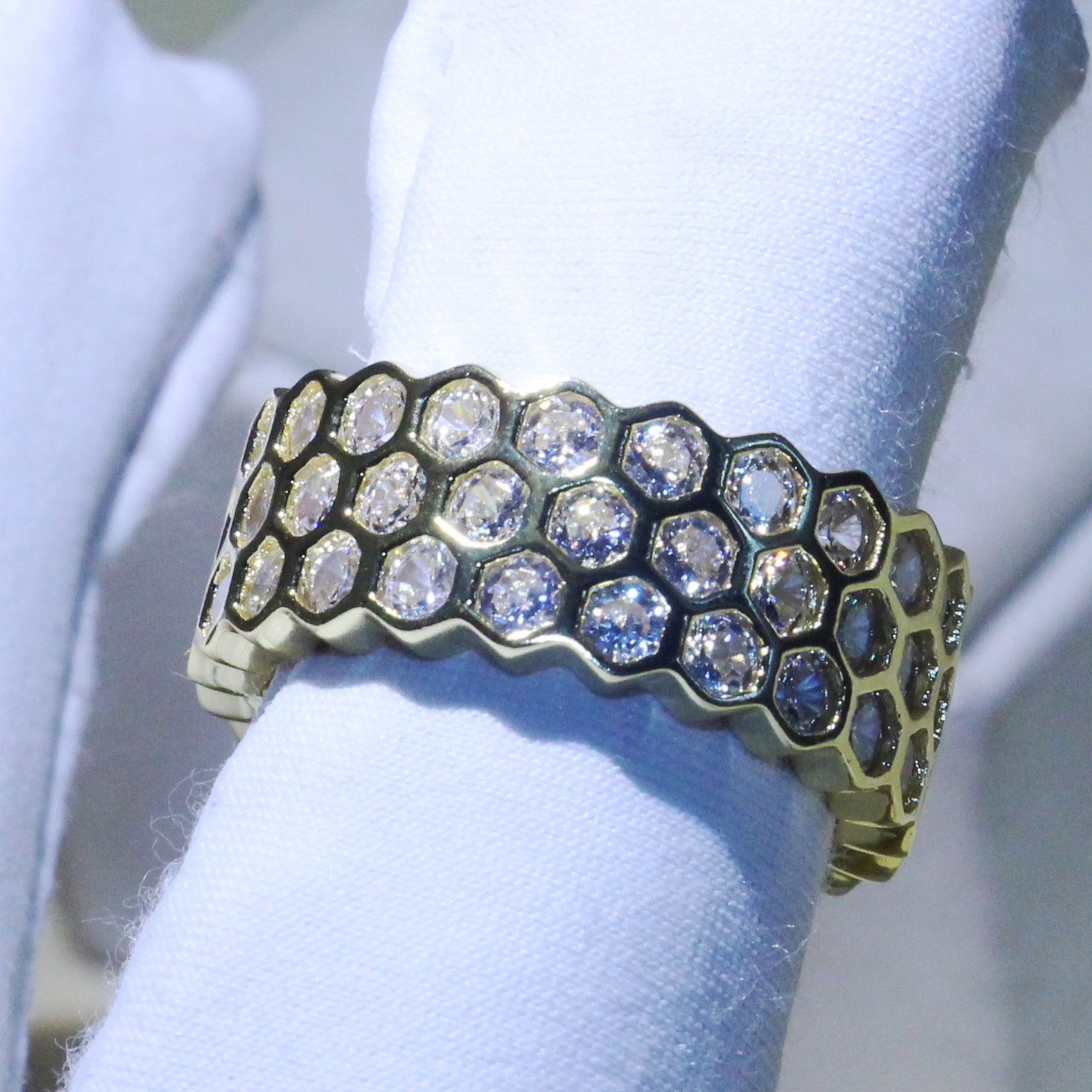 Hexagon Geometric rings 925 Silver&Gold Fill Luxury Jewelry Net White Topaz CZ Diamond Eternity Circle Wedding Band Ring for Women Gift