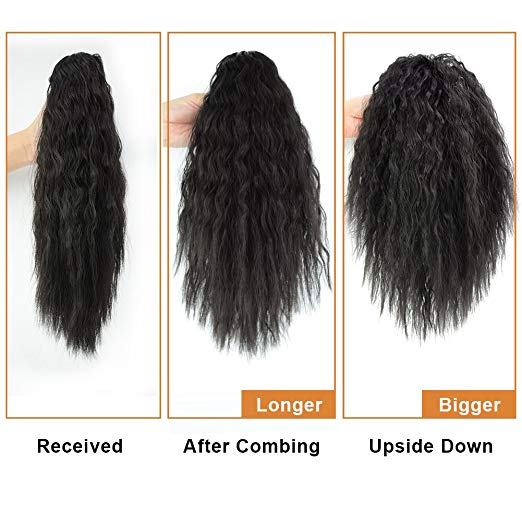 Evermagichair Claw Ponytail Clip in Hair Extensions Long Yaki Curly Hairpiece 80g with Jaw Clip 1B,2/33,4/30