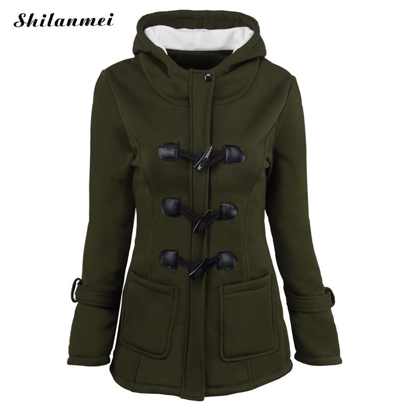 Wholesale-Horn button Jacket coat Winter Autumn women slim plus size warm Medium long hooded OverCoat 6XL 5XL 6 colors jacket for women