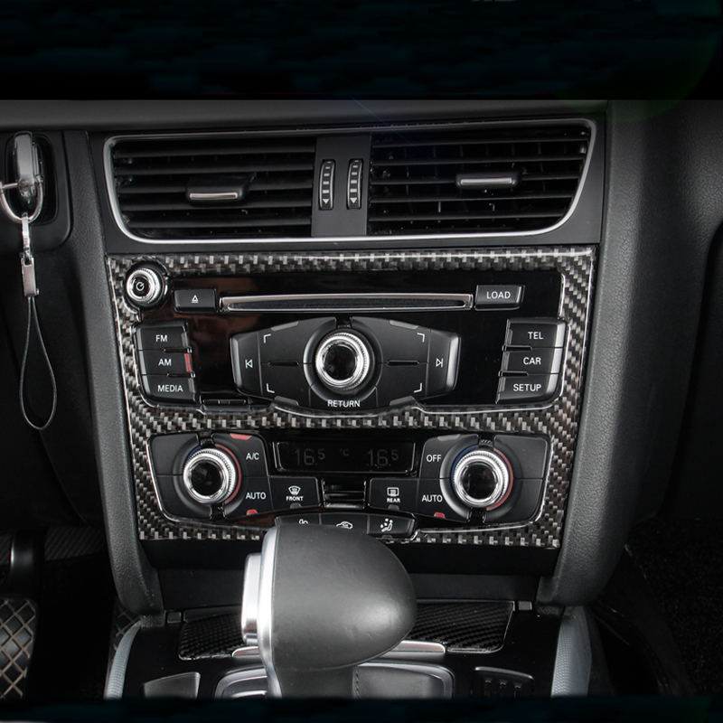 Carbon Fiber Interior Trim Air conditioning CD Control Panel Cover Frame Car Styling Stickers For Audi A4 B8 A5 Q5 Accessories