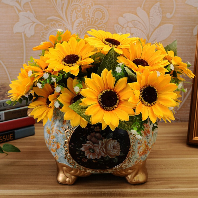 Sweet Artificial Sunflowers 1 Bunch 7 Heads Sunflower Decorations Silk Flower Bouquet Sunflower Table Decoration Home Decoration