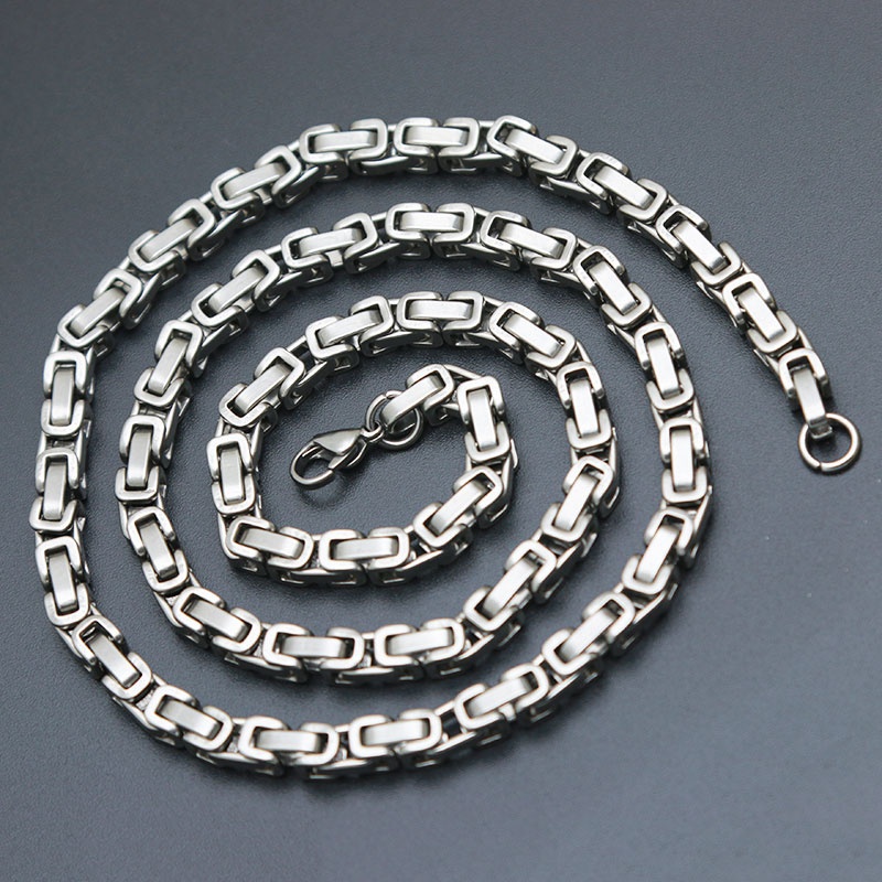 Mens Chain 4mm 5mm Silver Tone 316 Stainless Steel Byzantine Box Link Necklace Chain