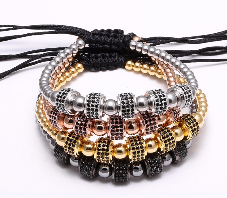 Zirconia Stoppers Bracelets 4mm beads color & 8mm Micro inlay zircon Braided Macrame For Men Women