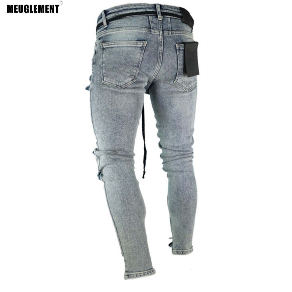 Ripped Slim Fit For Men, Hip Hop Streetwear Denim Joggers, Washed Destroyed Jeans With Knee Holes, Men's Fashion B3