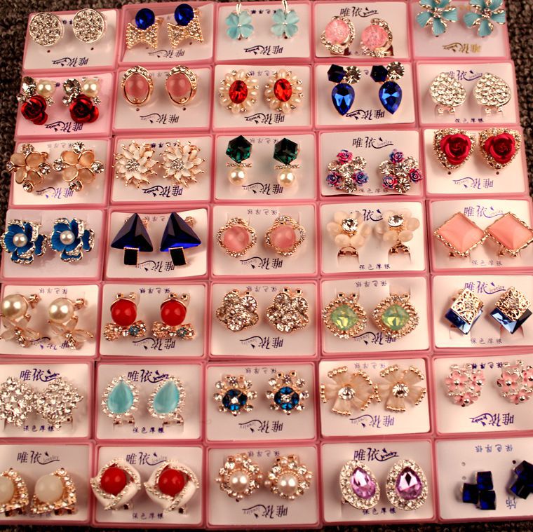 Random mix style 30Pairs/lot With Box Gold Gem Fashion Earrings wholesale earrings New fashion jewelry top quality HJ002
