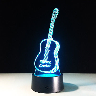 3D illusion Night Light Lamp Touch Switch Colorful Guitar Musical Instrument #R42