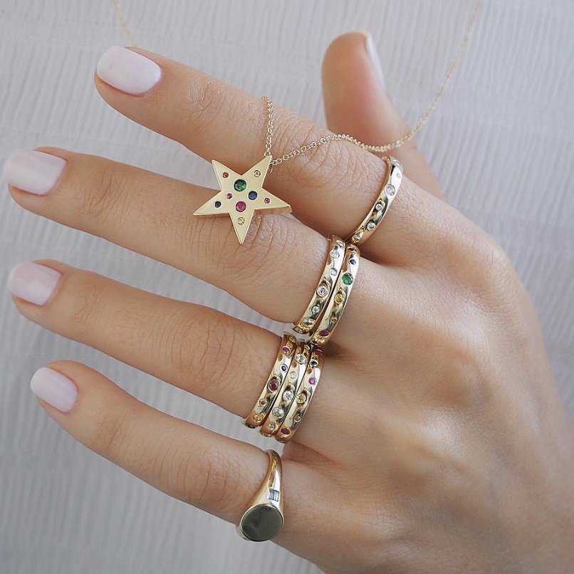 Cubic Zirconia Rainbow Gold Ring for Women, Paved CZ Simple Classic Band Finger Rings 4 s