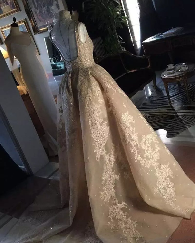 Amazing Elie Saab Backless Wedding Dresses A Line Square Neck Beaded Bridal Gowns Sweep Train Organza Sequined Plus Size Vestido De Novia