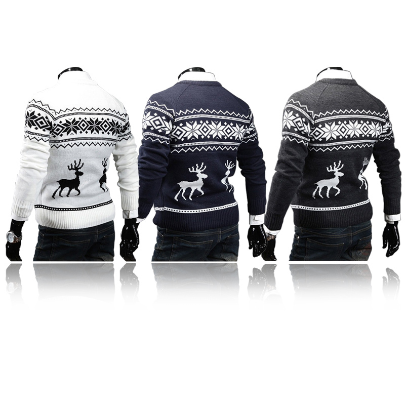 Fashion Stylish Men Round Neck Slim Sweater Xmas Coats Reindeer Knitted Jumper