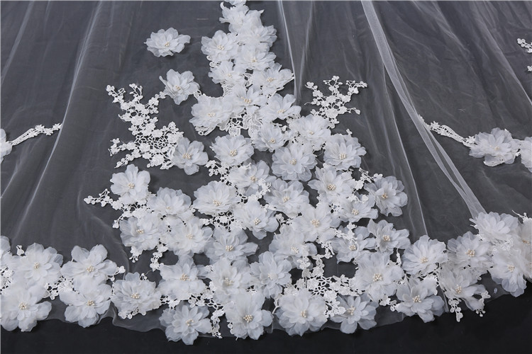 Cathedral Bridal Veils For Wedding Dress Bridal Gown 3D Flowers Soft Tulle White Ivory Tulle One Layer With Comb 5 Meters In Stock