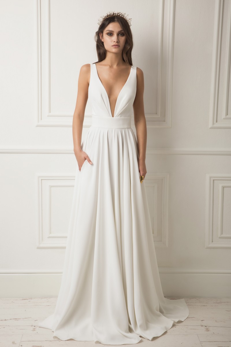 lihi hod beach satin wedding dresses boho deep v neck bridal gowns backless robe de marie sweep train wedding dress