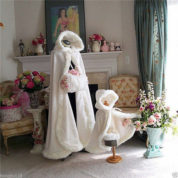 Outdoor Cape Cloak Winter Bridal Cloak Faux Fur Wedding Wraps Jackets Hooded For Winter Weddings Bridal Cloaks Wedding Guest Gowns