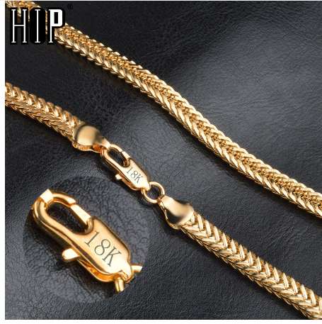 HIP Hop 20 Inches 6MM Snake Bone Chain Gold Filled Stainless Steel Double Curb Cuban Link Chain Necklaces for Men Jewelry