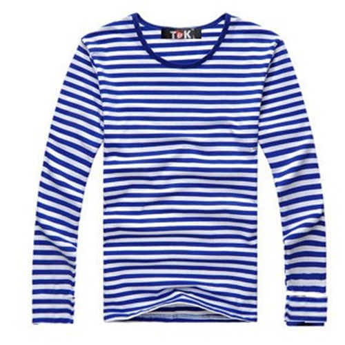 Navy style long-sleeve shirt men T-shirt o-neck stripe t shirt men navy vintage basic 95% cotton
