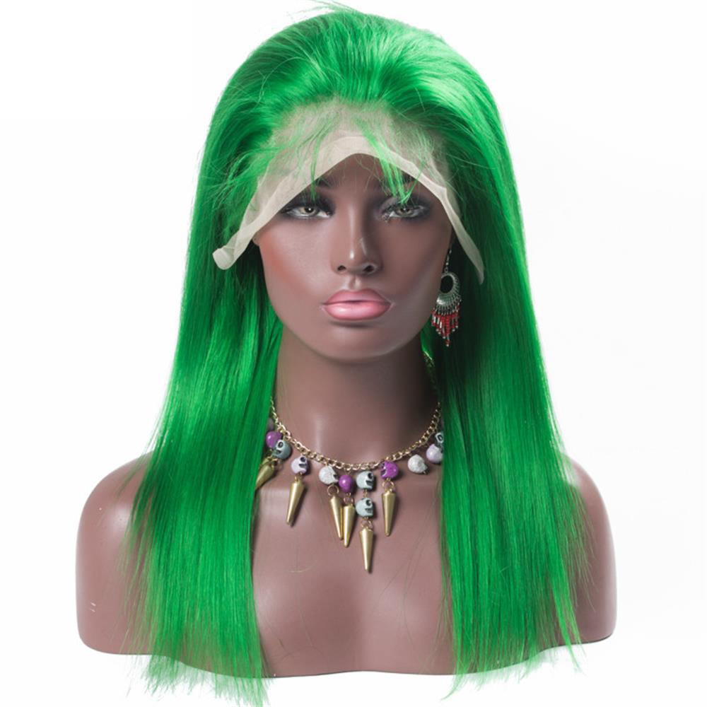 Full Lace Human Hair Wigs Brazilian Green Color wig Straight Thick Glueless Lace Front human hair Wigs With Baby Hair