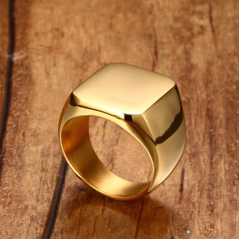 Men Club Pinky Signet Ring Personalized Ornate Stainless Steel Band Classic Anillos Gold Tone Male Jewelry Masculino Bijoux