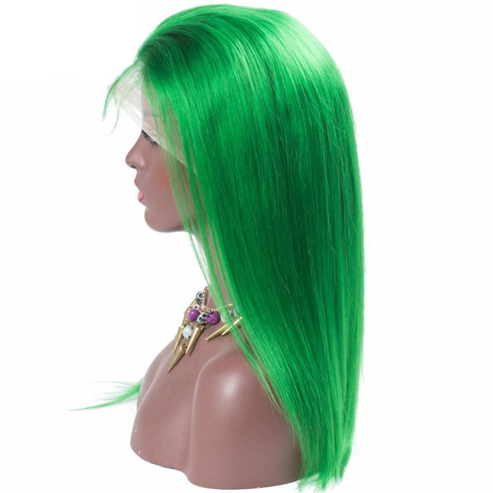 Full Lace Human Hair Wigs Brazilian Green Color wig Straight Thick Glueless Lace Front human hair Wigs With Baby Hair
