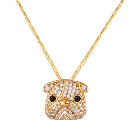 U7 Gold/ Silver Color Full Crystal Cute Pug Dog Pendant Necklace For Women Cubic Zirconia Bull Dog Animal Hip Hop Jewelry P1100
