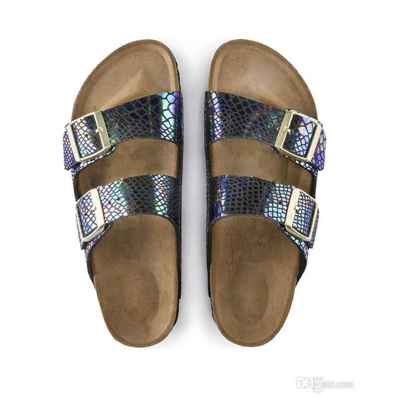 Brand Arizona Flat Sandals Women Casual Shoes Male Buckle Summer Beach Top Quality Genuine Leather Slippers With Orignal Box
