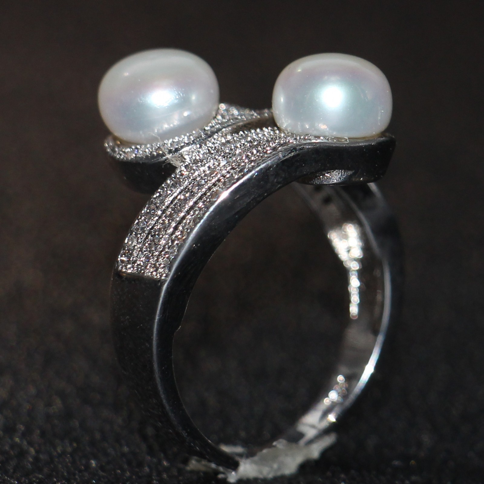 2018 New Arrival Top Selling Luxury Jewelry 925 Sterling Silver Two Pearl Pave CZ Diamond Party Office Women Band Ring For Lovers' Gift