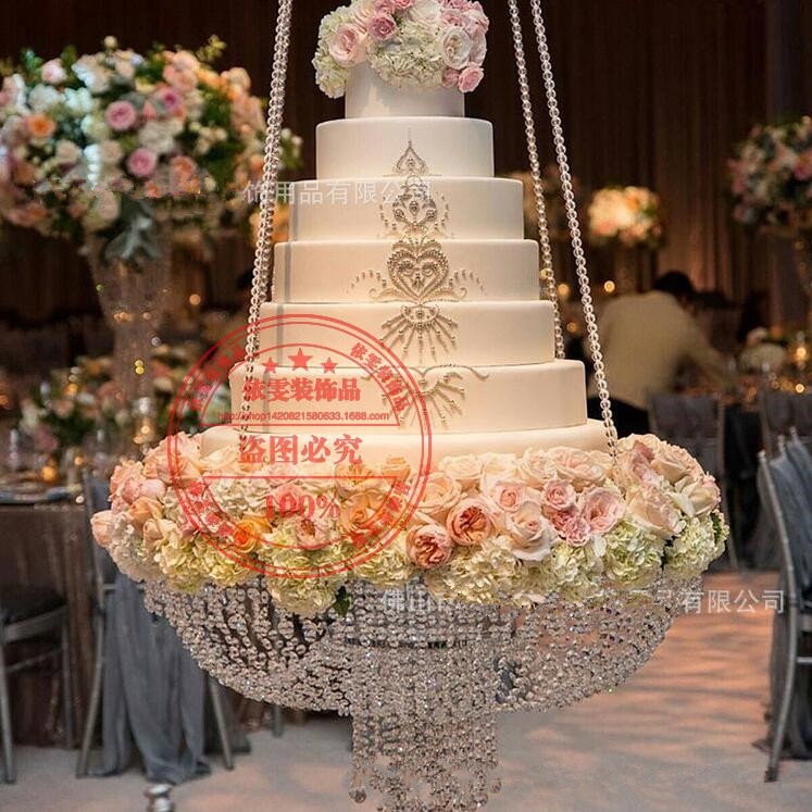 Round D60 Crystal Chandelier Cake Stand Hanging With Crystal Beaded Cake Table For Wedding Party birthday decoration