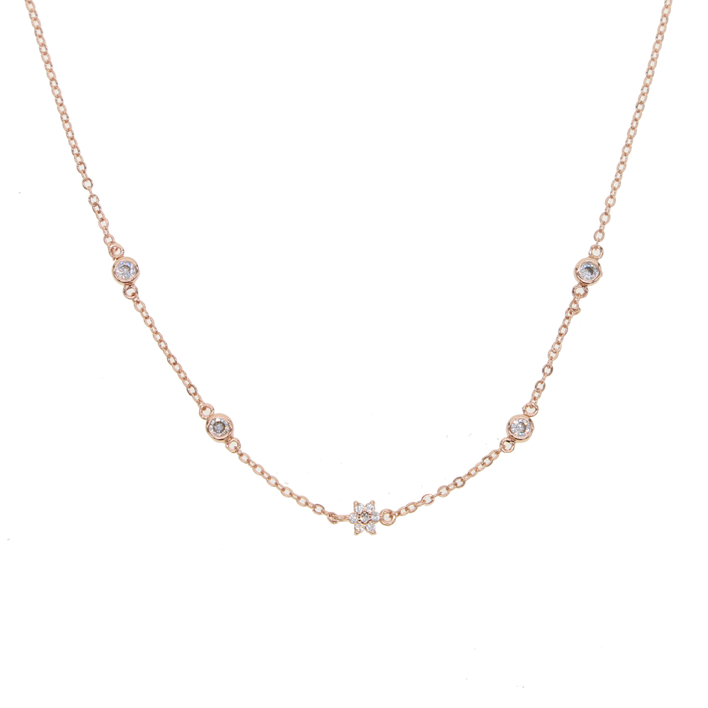 bezel round dots cz flower cz station necklace fashioin jewelry for women choker chain elegance trendy simple chain jewelry