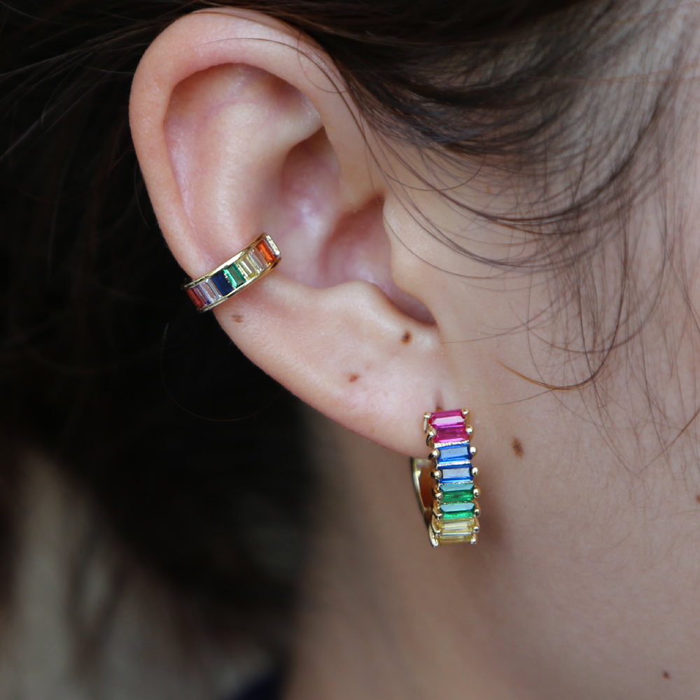 Gold plated rainbow cz hoop earring for women elegance luxury fashion jewelry 20189 new arrived colorful stone cz hoop