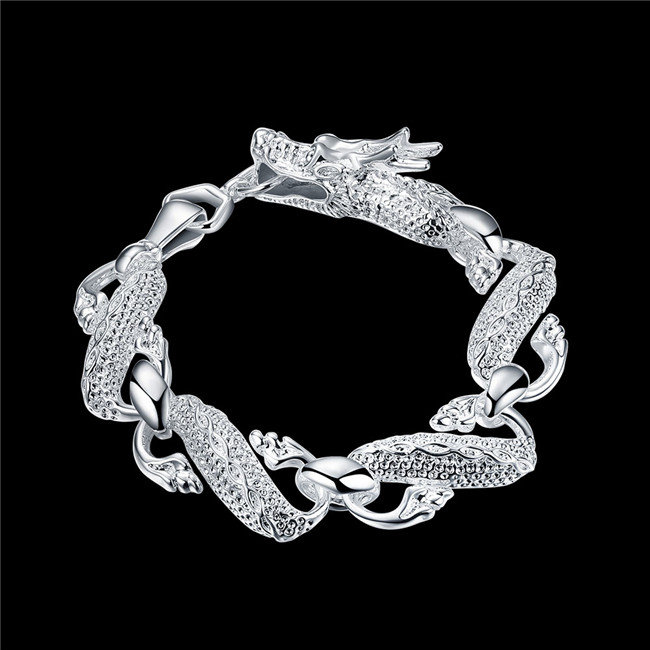 Big White Dragon Bracelet - Men's sterling silver plated bracelet ;Wedding gift ! men and women 925 silver bracelet SPB036