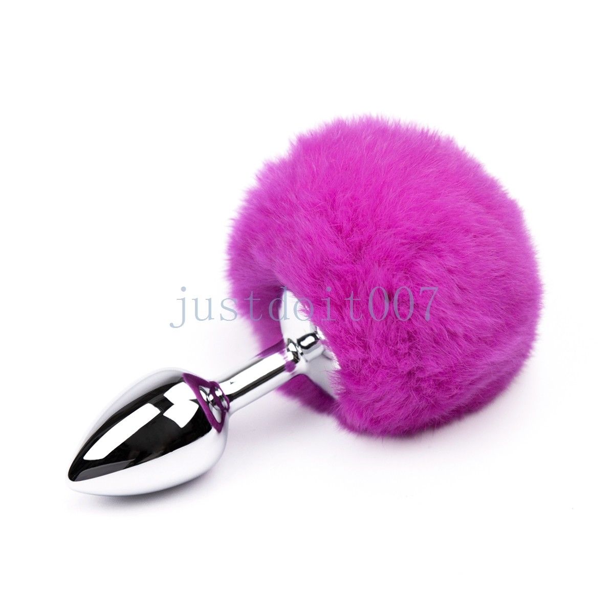 Bondage Fluffy Real Fur Bunny Rabbit Tail Plug Cosplay Animal PET Metal steel Cat Cute #R56