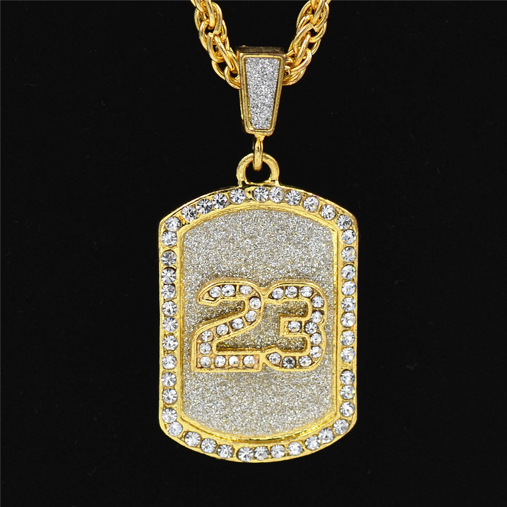 Uodesign Golden Bling Number 23 Tag Stars Rhinestone Necklaces Men Women Hip Hop necklace Charm Pendants Rock Jewelry Gift