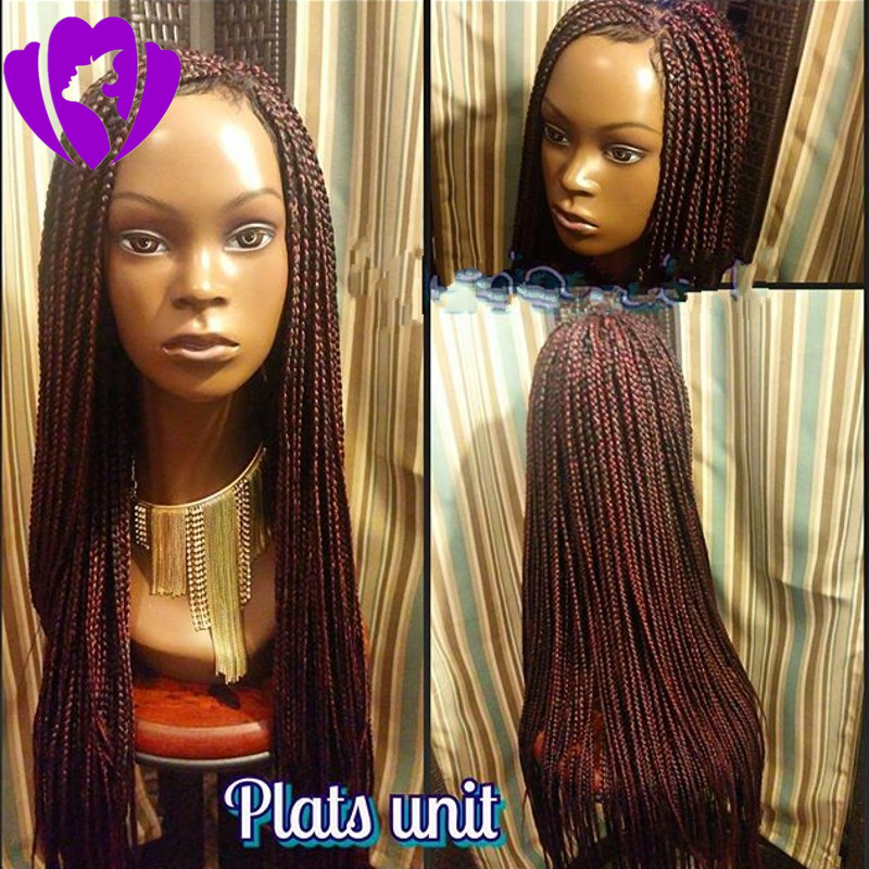 High Quality burgundy Synthetic Braided Lace Front Wigs For black Women Heat Resistant long Braided Wigs black /brown /blonde color