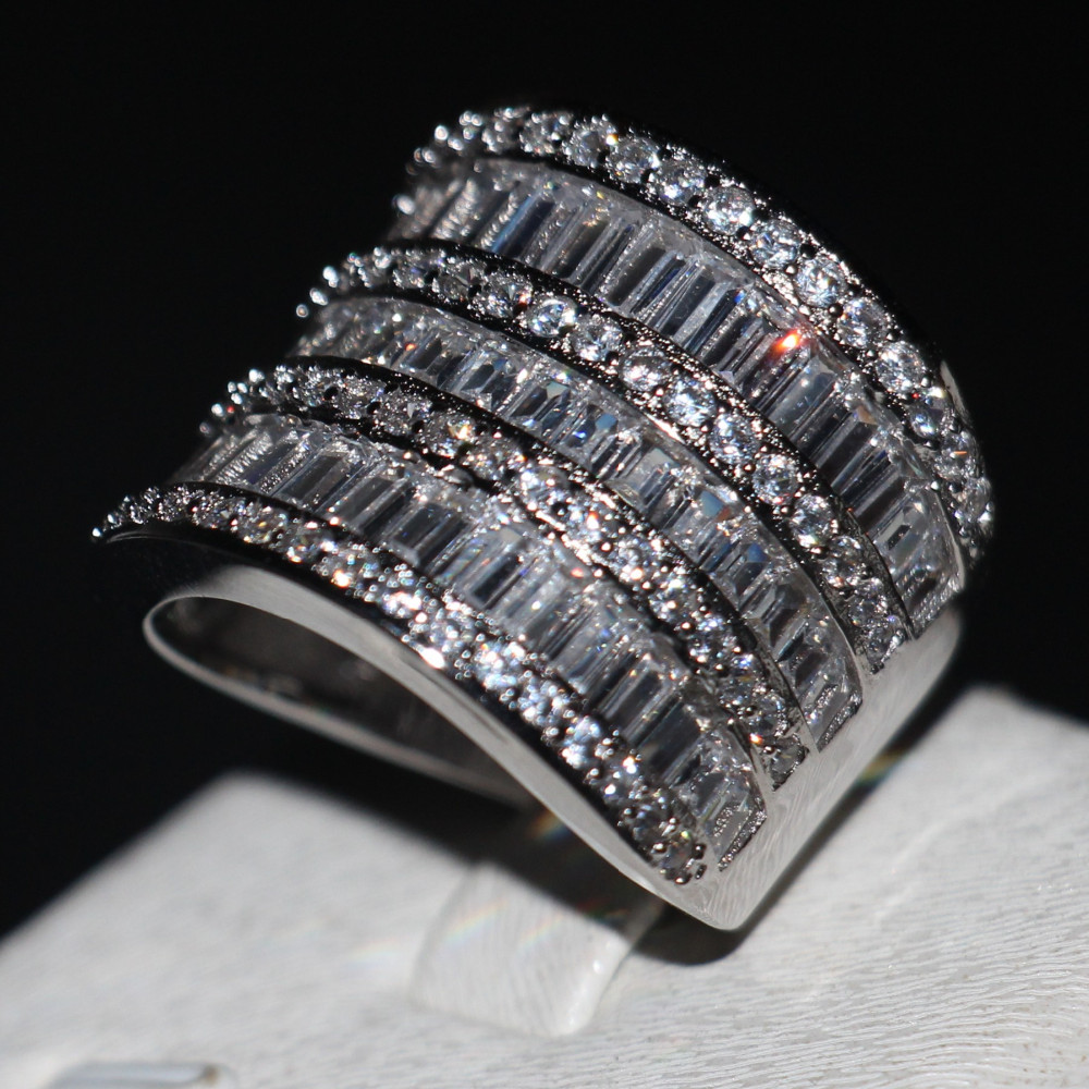 Unique Big Women wedding band ring Cocktail Jewelry 925 Sterling silver T Shape 5A zircon cz Female Engagement Ring