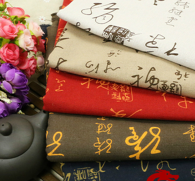 Ancient Costume Chinese Characters Calligraphy Fabric Clothing Dress Baby Clothes Kimono COS Cloth Cotton Linen Fabric Width 59"