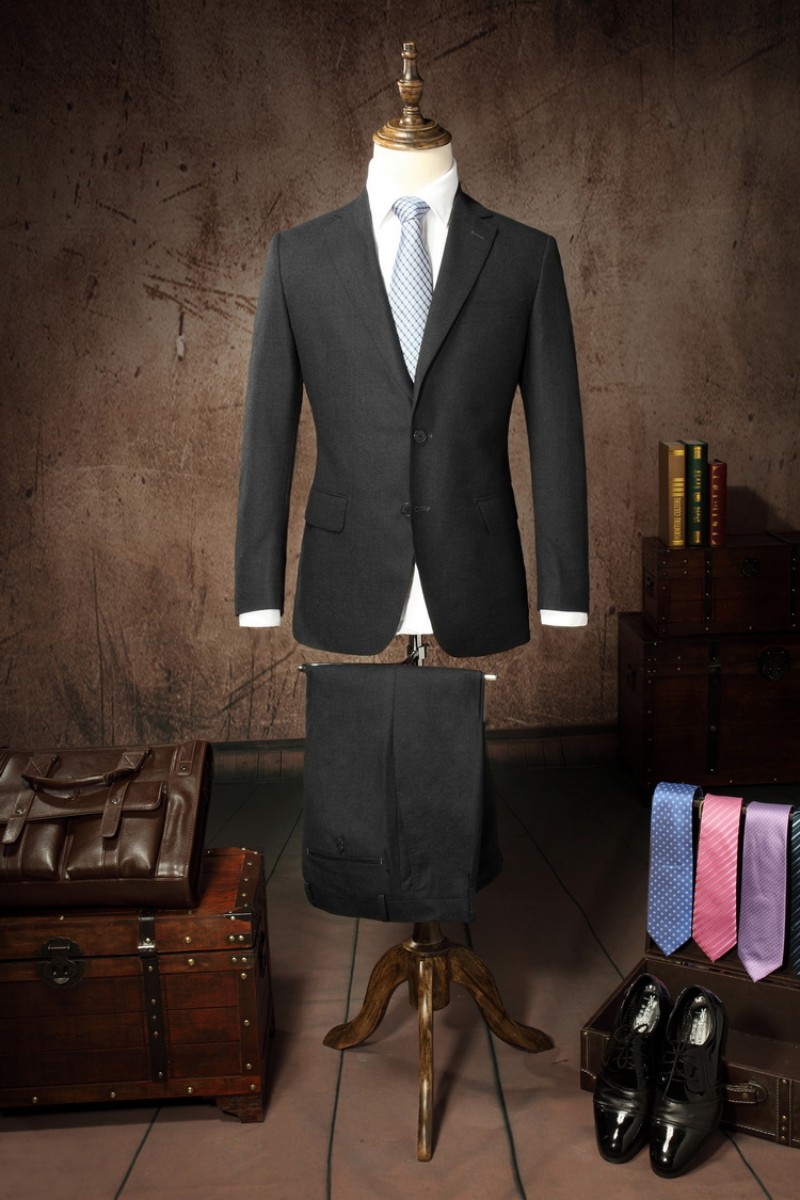 Custom Made Men Suits Dark Grey Groom Tuxedos Slim Fit Bridegroom Formal Wear Best Mens Suit For Weddings (Jacket+Pants)