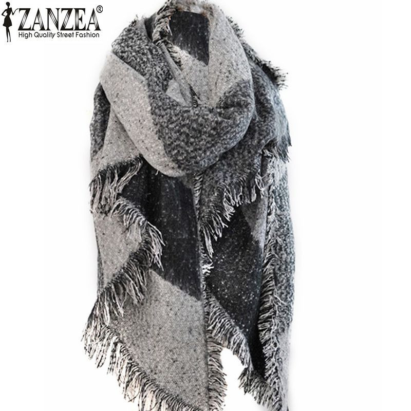 Zanzea 2018 Winter Zanzea Fashion Women Blanket Scarf Female Cashmere Pashmina Wool Scarf Shawl Warm Thick Scarves Cape Wraps S18101904