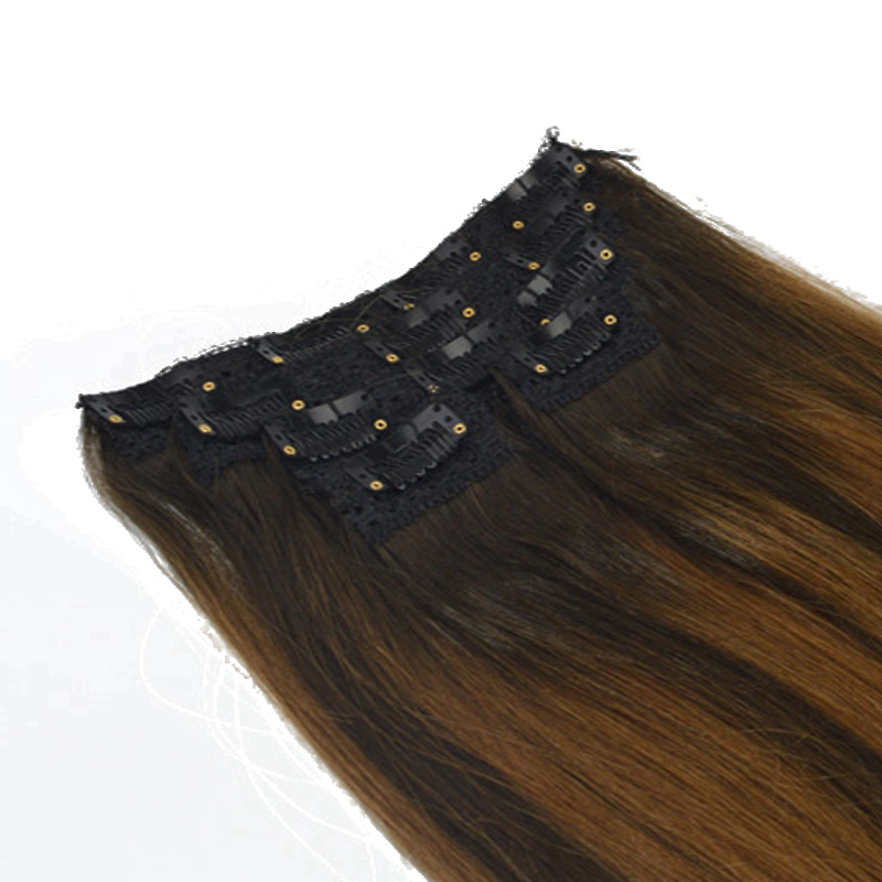 Straight Hair 7Pcs 120G Color #2 Fading To #6 Ombre Balayage Extensions High Quality Brazilian Hair Clip In Hair Extensions